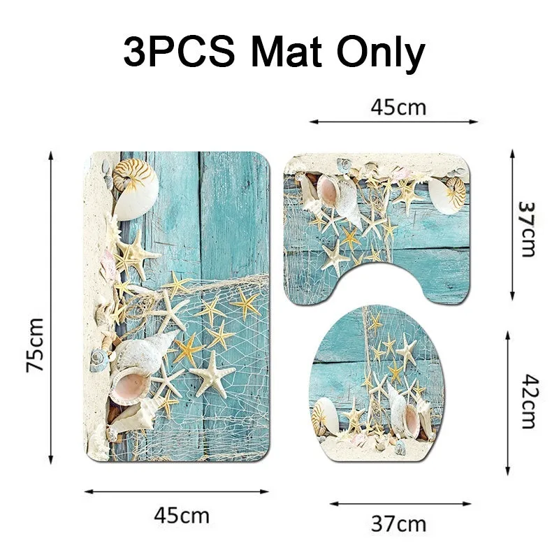 1/3/4 Pcs Bathroom Decor Set Ocean Dolphin Starfish Print Waterproof Bathroom Shower Curtain Toilet Cover Mat Non-slip Mat Set Bathroom Decoration