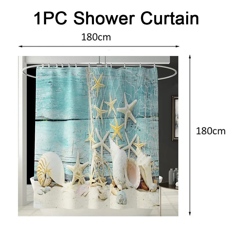 1/3/4 Pcs Bathroom Decor Set Ocean Dolphin Starfish Print Waterproof Bathroom Shower Curtain Toilet Cover Mat Non-slip Mat Set Bathroom Decoration