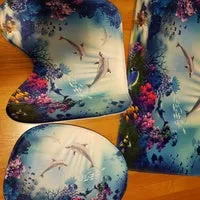 1/3/4 Pcs Sea Style Dolphin Waterproof Shower Curtain Set Toilet Cover Mat Bathroom Non-Slip Mat Pedestal Rug Kit