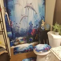 1/3/4 Pcs Sea Style Dolphin Waterproof Shower Curtain Set Toilet Cover Mat Bathroom Non-Slip Mat Pedestal Rug Kit