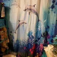 1/3/4 Pcs Sea Style Dolphin Waterproof Shower Curtain Set Toilet Cover Mat Bathroom Non-Slip Mat Pedestal Rug Kit