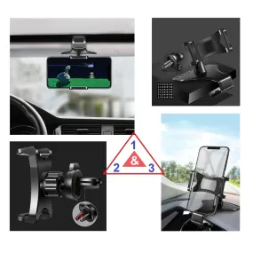 3 in 1 Car GPS Smartphone Holder: Dashboard / Visor Clamp   AC Grid Clip for DEXP Ixion P245 Arctic - Black