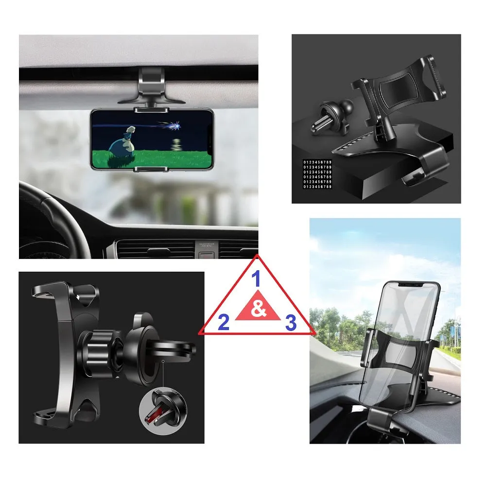 3 in 1 Car GPS Smartphone Holder: Dashboard / Visor Clamp   AC Grid Clip for DEXP Ixion P245 Arctic - Black