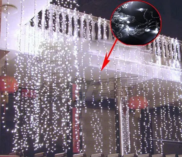 3Mx3M 400LED Outdoor Christmas Xmas String Fairy Wedding Curtain Light With Tail Plug EU/220V White