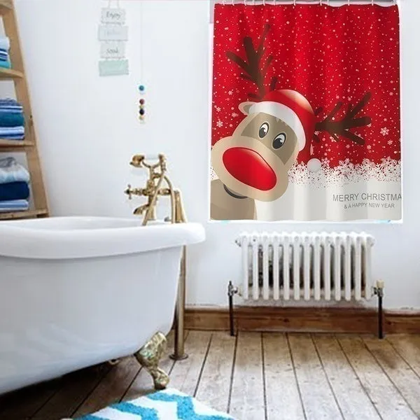 7 Styles Bathroom Shower Curtains Non-Slip Santa Claus Snow Snowman Christmas Style Decor-Pedestal Rug   Lid Toilet Cover   Bath Mat  Shower Curtain set