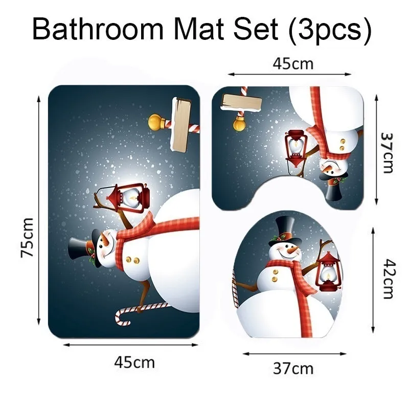 7 Styles Bathroom Shower Curtains Non-Slip Santa Claus Snow Snowman Christmas Style Decor-Pedestal Rug   Lid Toilet Cover   Bath Mat  Shower Curtain set