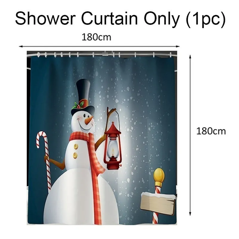 7 Styles Bathroom Shower Curtains Non-Slip Santa Claus Snow Snowman Christmas Style Decor-Pedestal Rug   Lid Toilet Cover   Bath Mat  Shower Curtain set