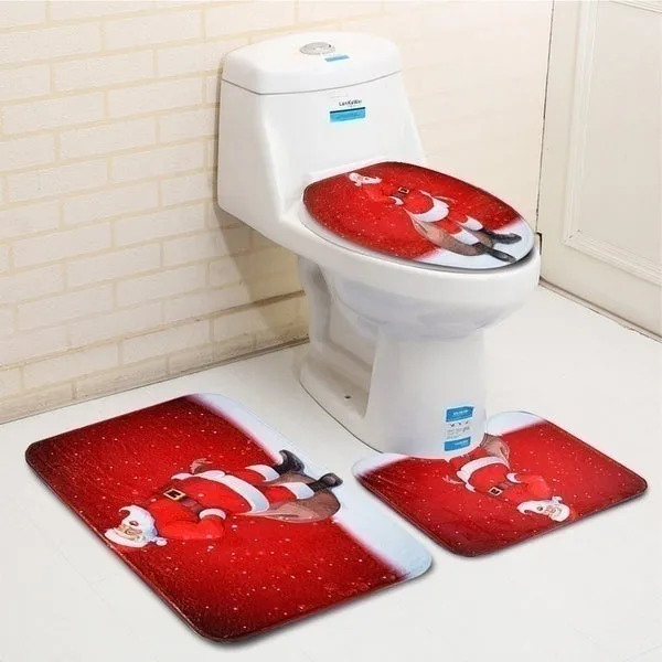 7 Styles Bathroom Shower Curtains Non-Slip Santa Claus Snow Snowman Christmas Style Decor-Pedestal Rug   Lid Toilet Cover   Bath Mat  Shower Curtain set