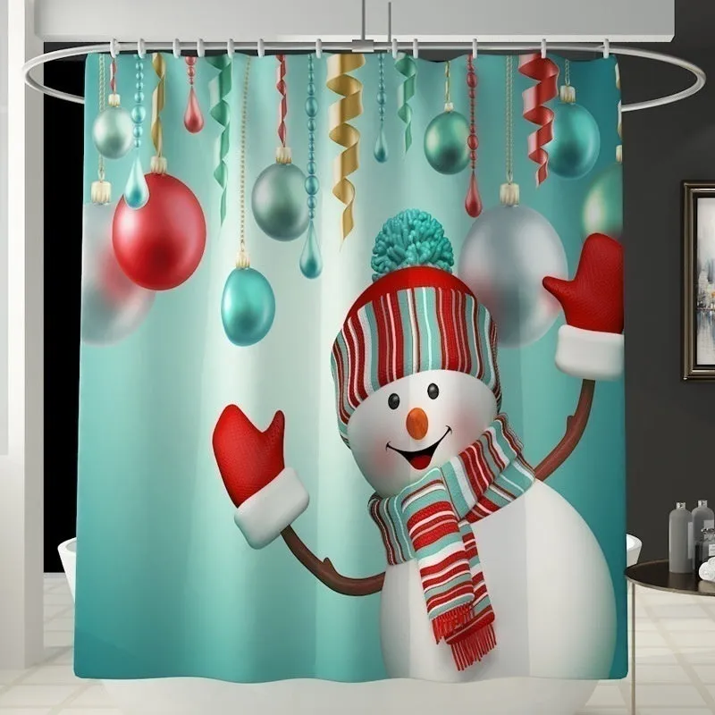 7 Styles Bathroom Shower Curtains Non-Slip Santa Claus Snow Snowman Christmas Style Decor-Pedestal Rug   Lid Toilet Cover   Bath Mat  Shower Curtain set
