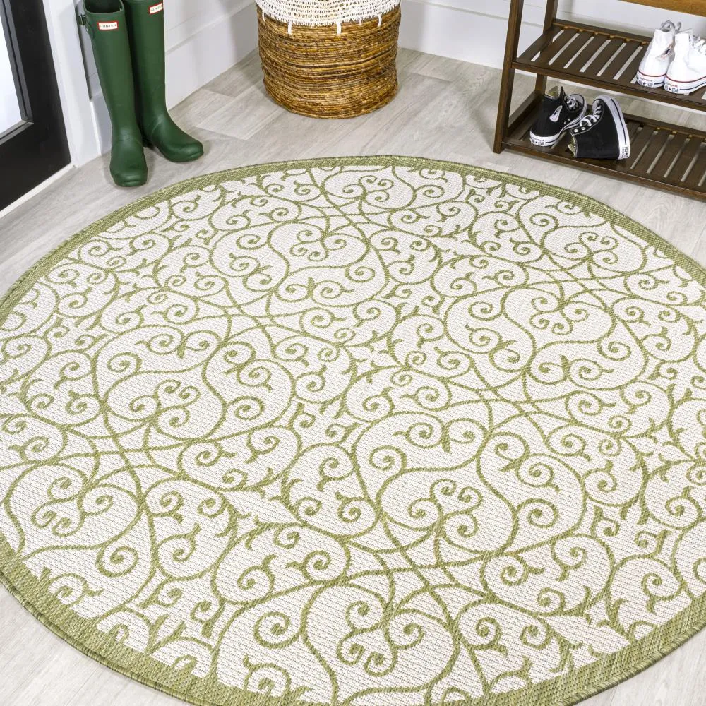Alfombra Vintage Filigree Textured Weave Indoor/outdoor Round Rug