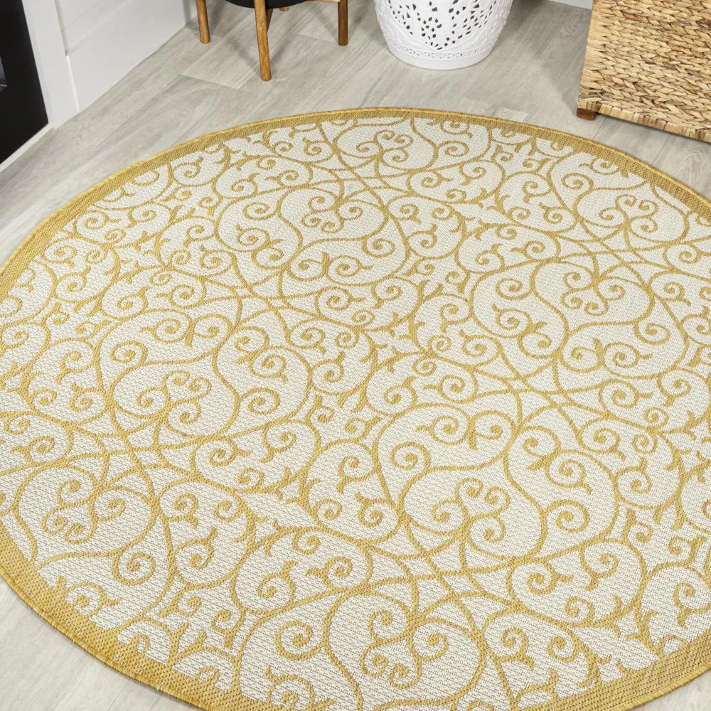 Alfombra Vintage Filigree Textured Weave Indoor/outdoor Round Rug