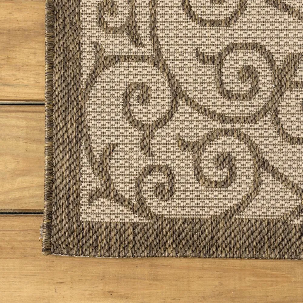 Alfombra Vintage Filigree Textured Weave Indoor/outdoor Round Rug