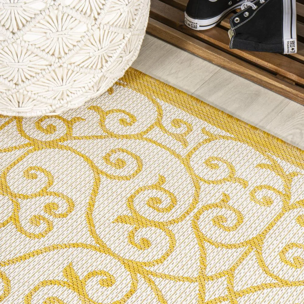 Alfombra Vintage Filigree Textured Weave Indoor/outdoor Round Rug