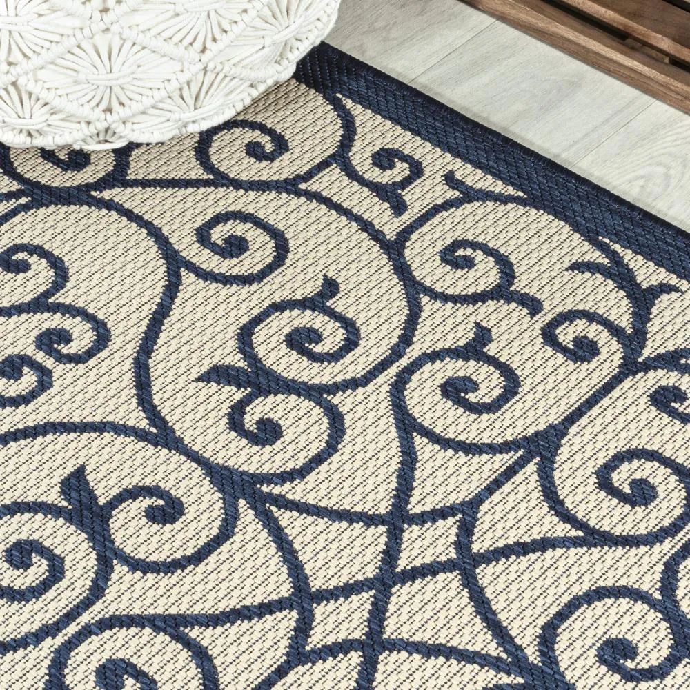 Alfombra Vintage Filigree Textured Weave Indoor/outdoor Round Rug