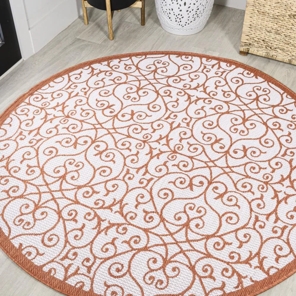 Alfombra Vintage Filigree Textured Weave Indoor/outdoor Round Rug