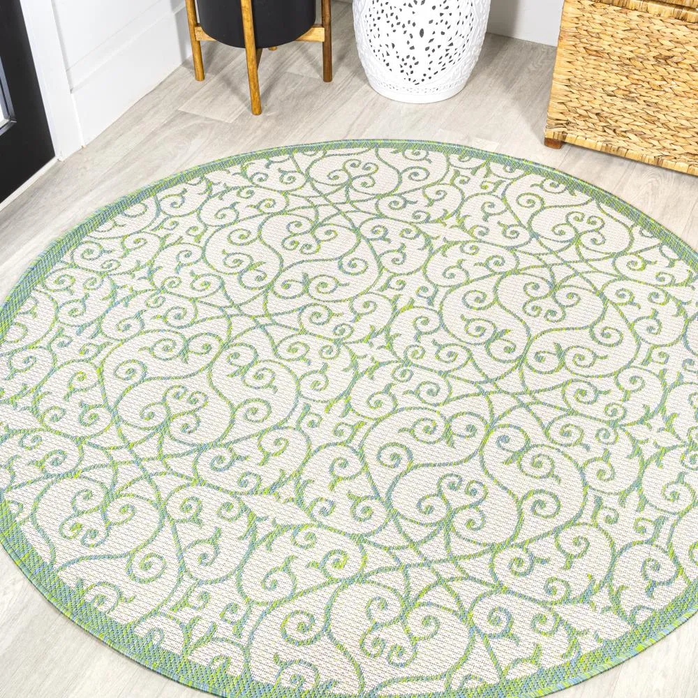 Alfombra Vintage Filigree Textured Weave Indoor/outdoor Round Rug