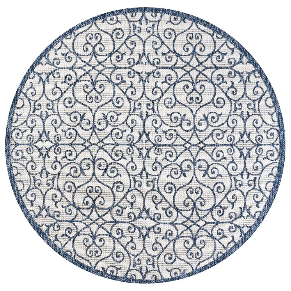 Alfombra Vintage Filigree Textured Weave Indoor/outdoor Round Rug
