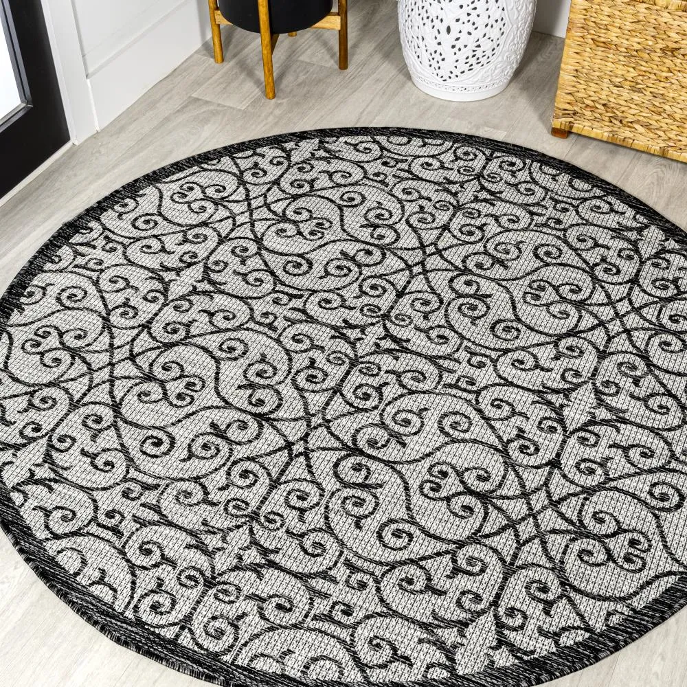 Alfombra Vintage Filigree Textured Weave Indoor/outdoor Round Rug