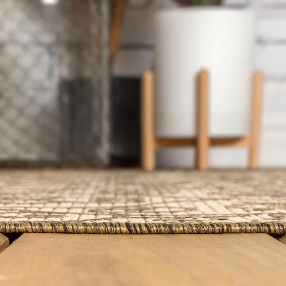 Alfombra Vintage Filigree Textured Weave Indoor/outdoor Round Rug