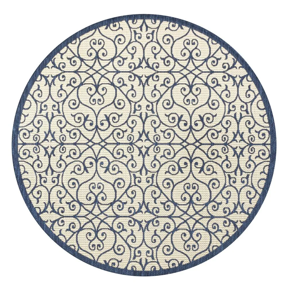 Alfombra Vintage Filigree Textured Weave Indoor/outdoor Round Rug
