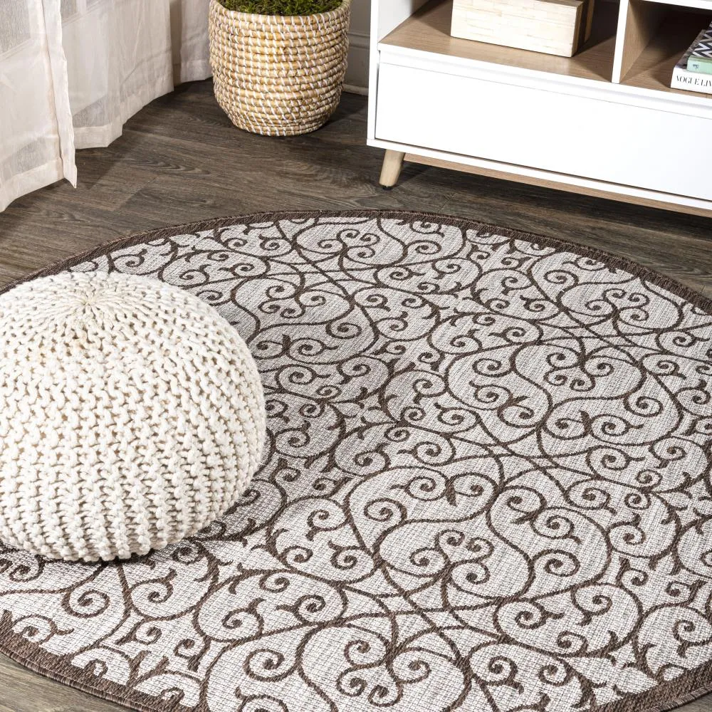 Alfombra Vintage Filigree Textured Weave Indoor/outdoor Round Rug