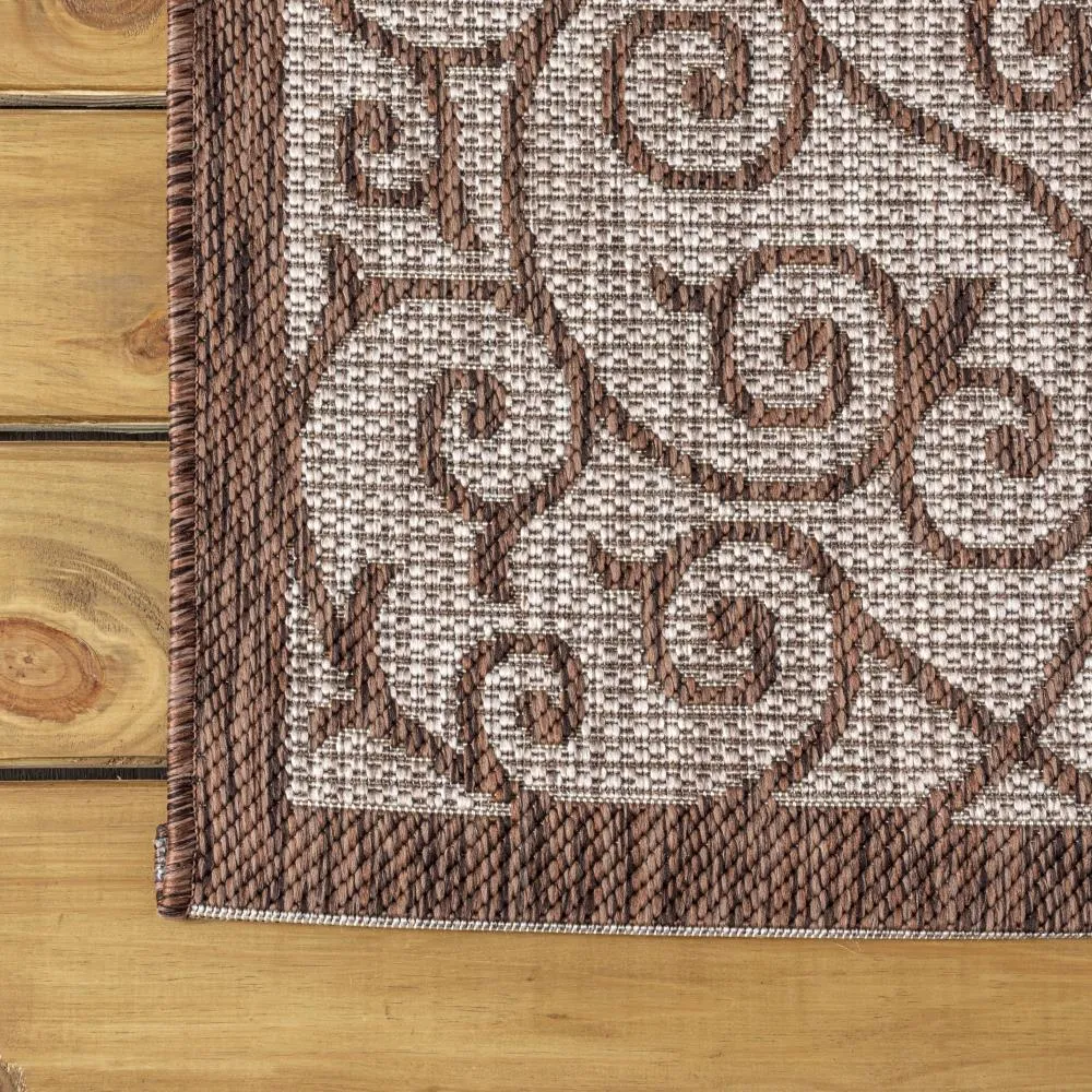 Alfombra Vintage Filigree Textured Weave Indoor/outdoor Round Rug