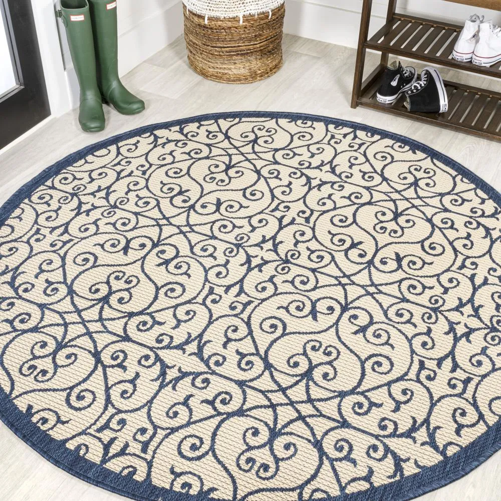 Alfombra Vintage Filigree Textured Weave Indoor/outdoor Round Rug