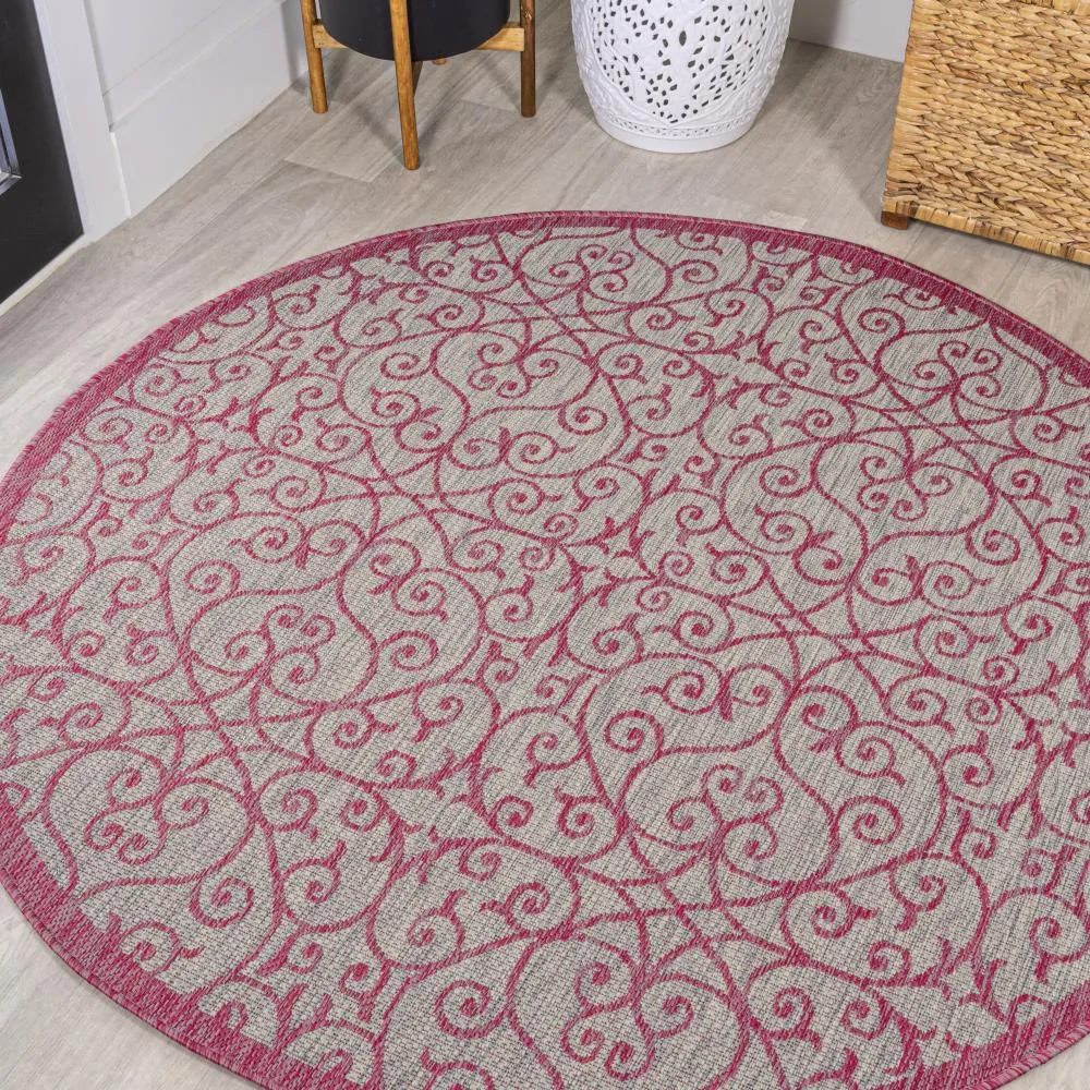 Alfombra Vintage Filigree Textured Weave Indoor/outdoor Round Rug