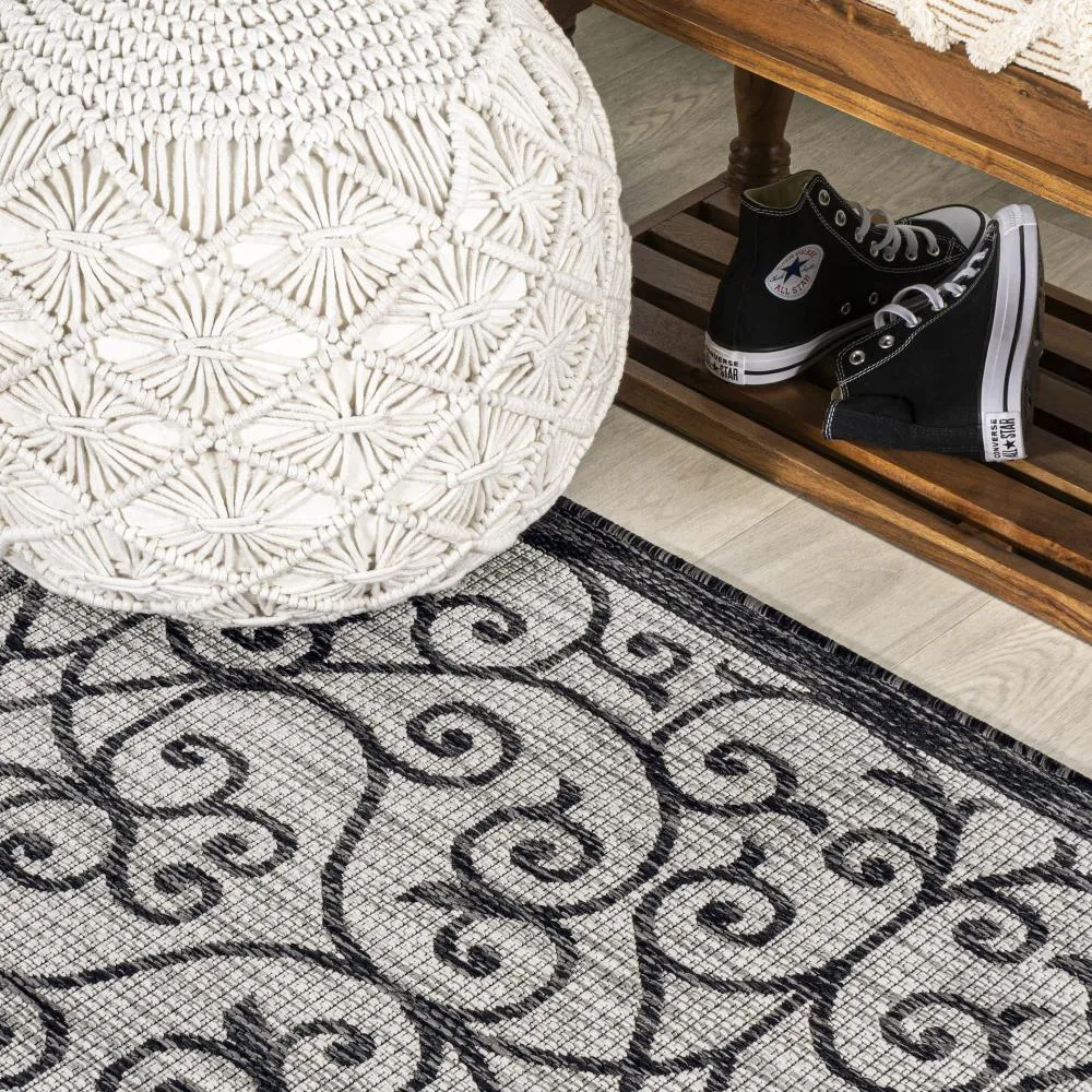 Alfombra Vintage Filigree Textured Weave Indoor/outdoor Round Rug