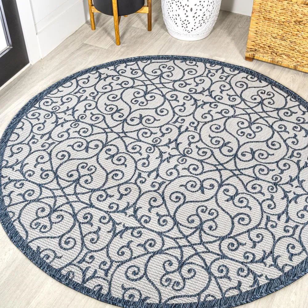 Alfombra Vintage Filigree Textured Weave Indoor/outdoor Round Rug