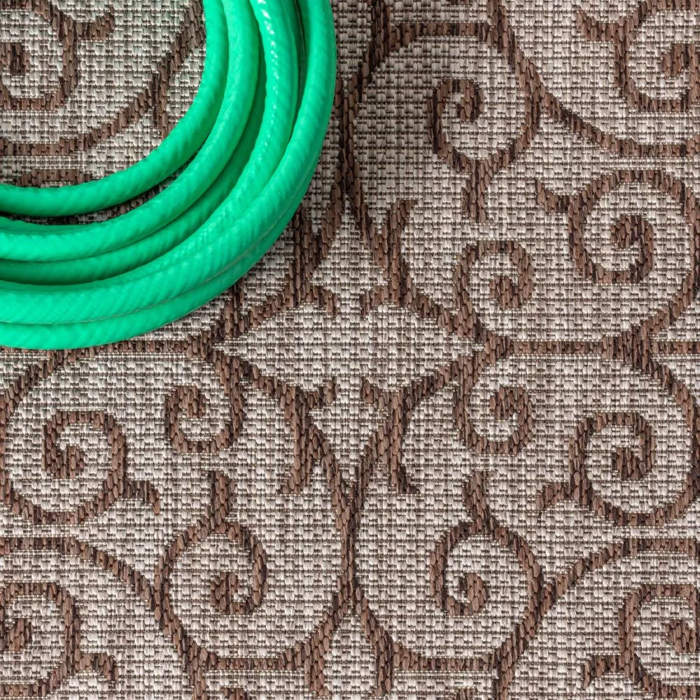 Alfombra Vintage Filigree Textured Weave Indoor/outdoor Round Rug
