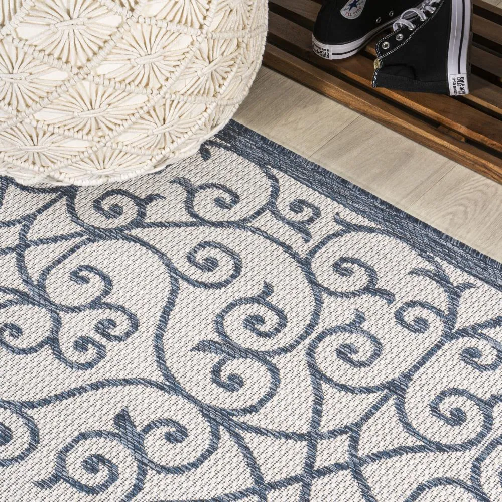 Alfombra Vintage Filigree Textured Weave Indoor/outdoor Round Rug