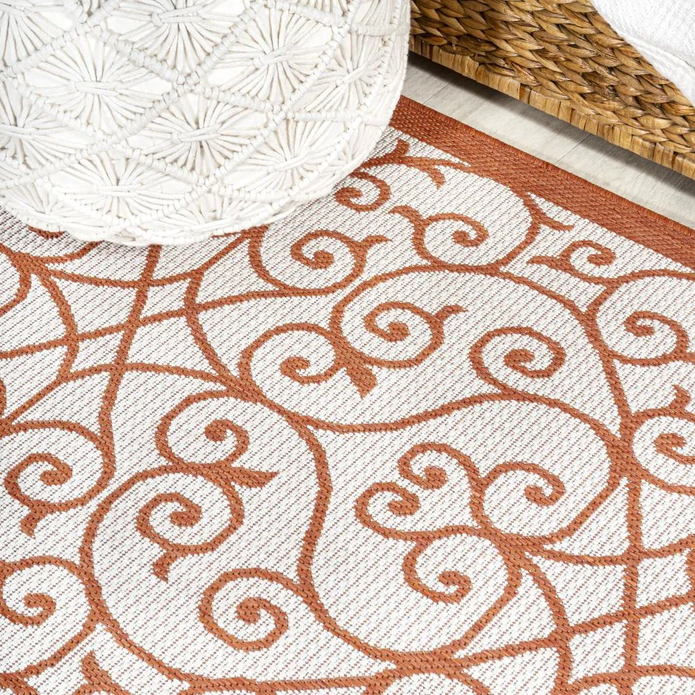 Alfombra Vintage Filigree Textured Weave Indoor/outdoor Round Rug