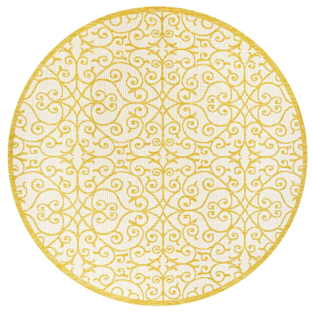 Alfombra Vintage Filigree Textured Weave Indoor/outdoor Round Rug
