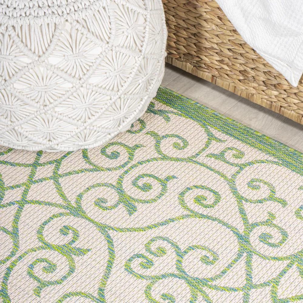 Alfombra Vintage Filigree Textured Weave Indoor/outdoor Round Rug