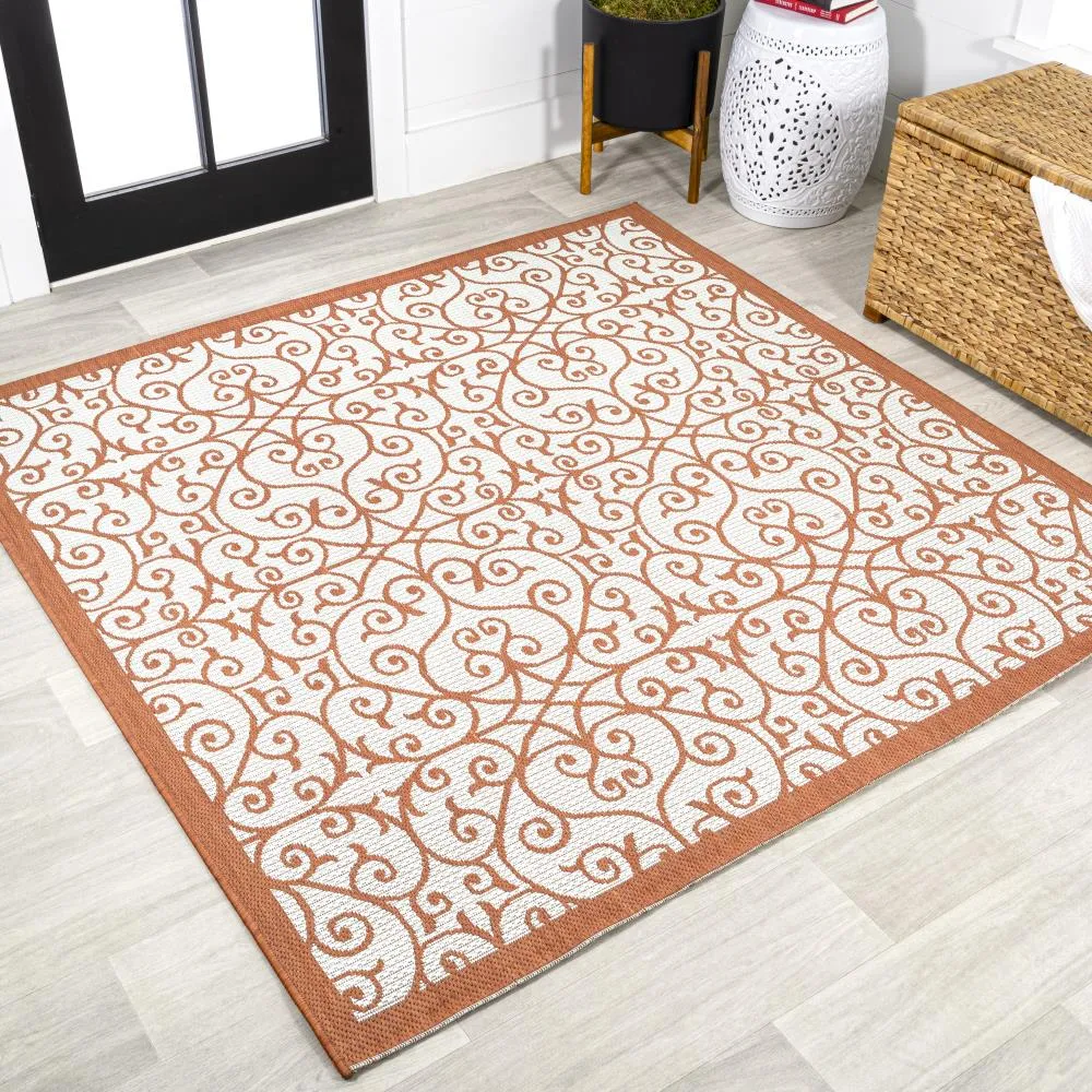 Alfombra Vintage Filigree Textured Weave Indoor/outdoor Square Rug