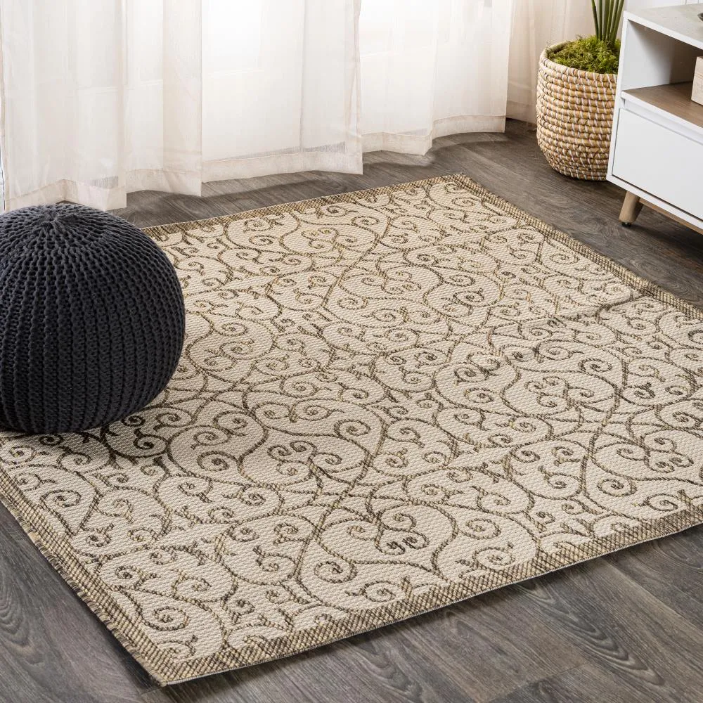 Alfombra Vintage Filigree Textured Weave Indoor/outdoor Square Rug