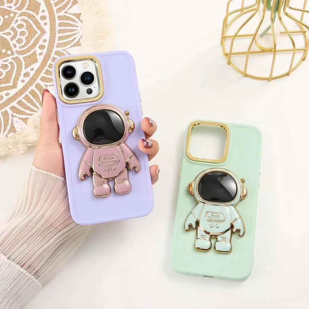 Anymob iPhone Blue Astronaut Folding Stand Case Plating Photo Frame Protector Silicone Cover
