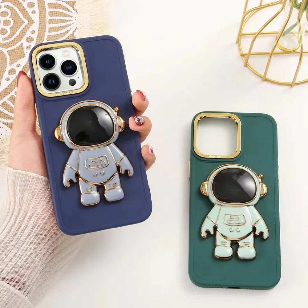 Anymob iPhone Blue Astronaut Folding Stand Case Plating Photo Frame Protector Silicone Cover
