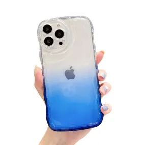Anymob iPhone Blue Gradient Clear Curly Wave Case Shockproof Transparent Silicon Phone Cover