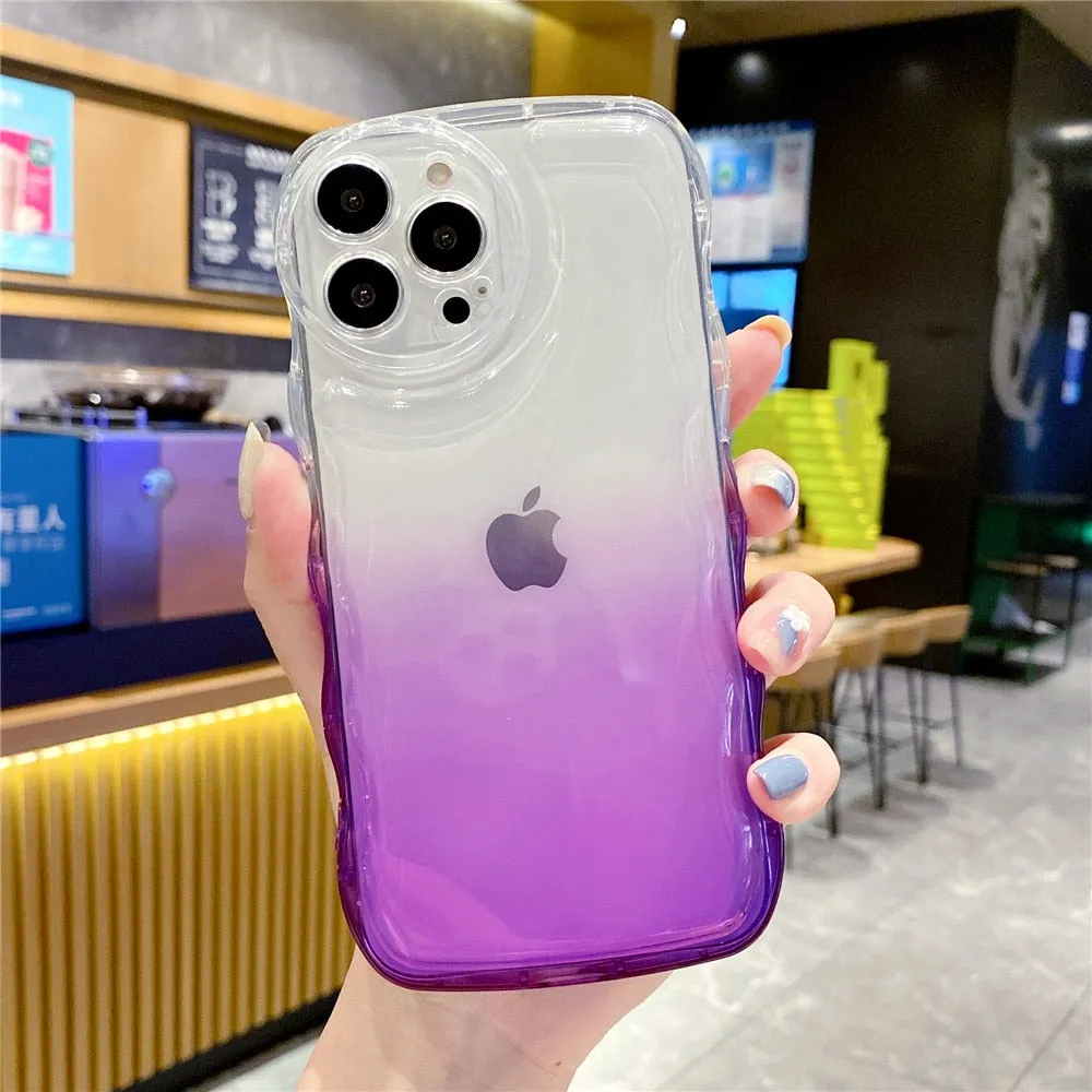 Anymob iPhone Blue Gradient Clear Curly Wave Case Shockproof Transparent Silicon Phone Cover