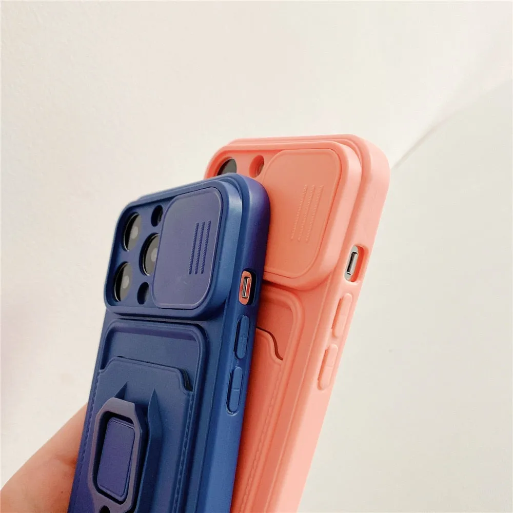 Anymob iPhone Blue Magnetic Card Holder Lanyard Cord Phone Case Lens Protection Back Cover