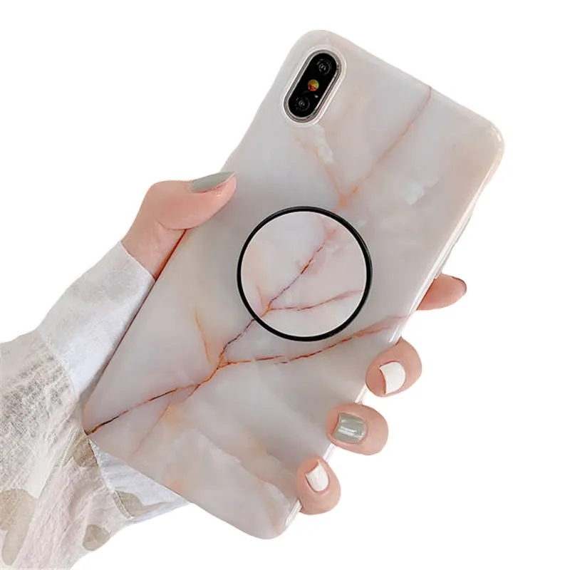 Anymob iPhone Brown Holder Stand Case Back Cover Marble Art Silicone Phone Cover