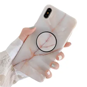 Anymob iPhone Brown Holder Stand Case Back Cover Marble Art Silicone Phone Cover
