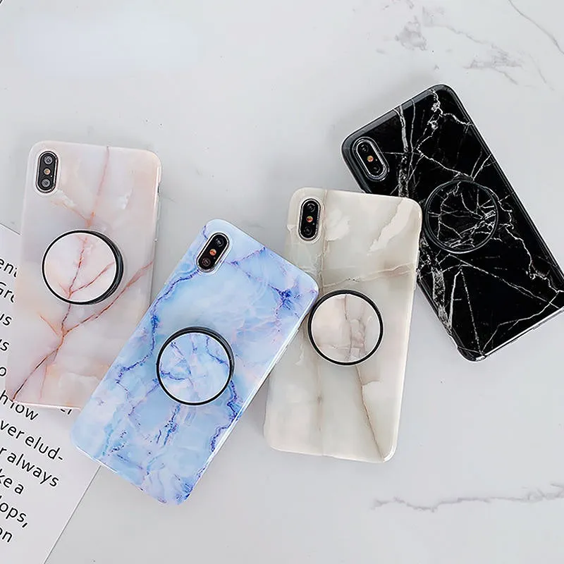 Anymob iPhone Brown Holder Stand Case Back Cover Marble Art Silicone Phone Cover