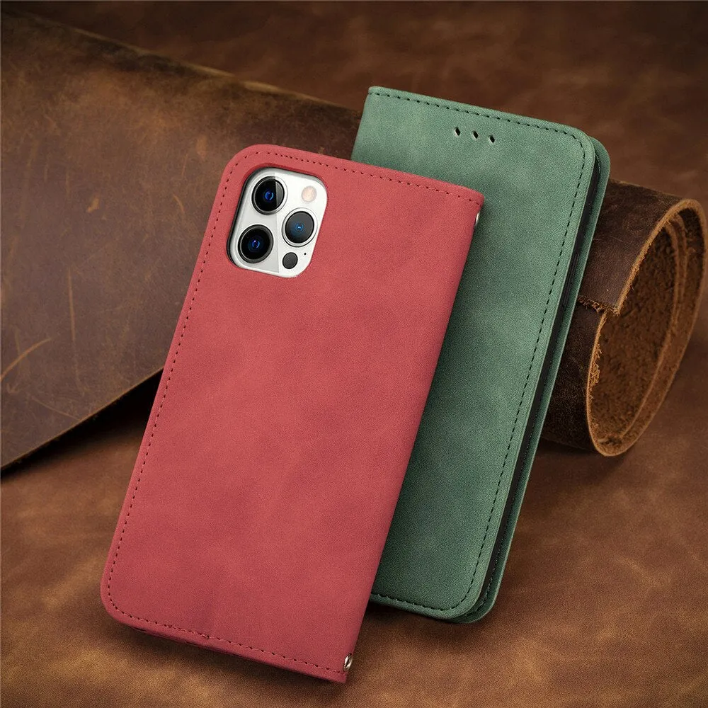 Anymob iPhone Brown Magnetic Flip Leather Phone Case Card slot Wallet Cover