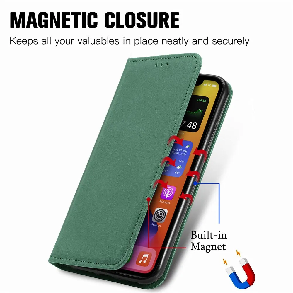 Anymob iPhone Brown Magnetic Flip Leather Phone Case Card slot Wallet Cover