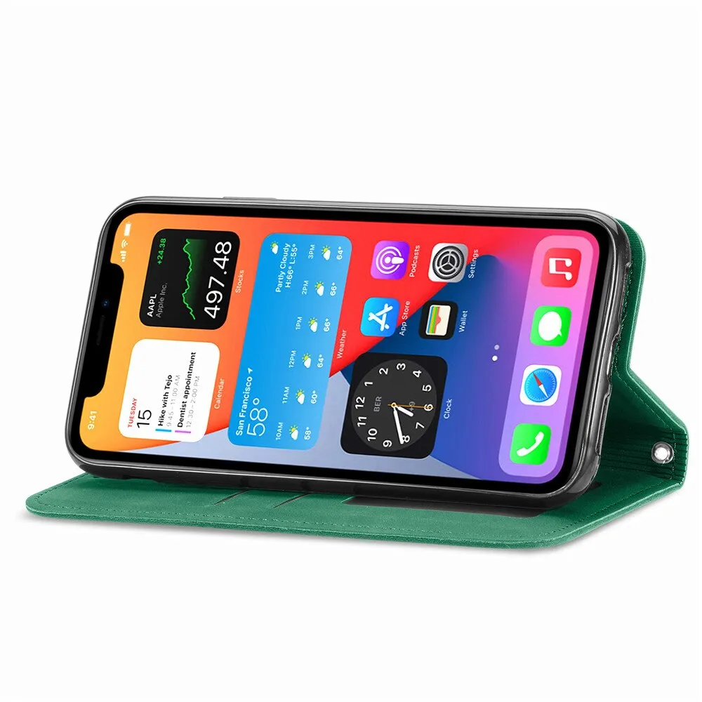 Anymob iPhone Brown Magnetic Flip Leather Phone Case Card slot Wallet Cover