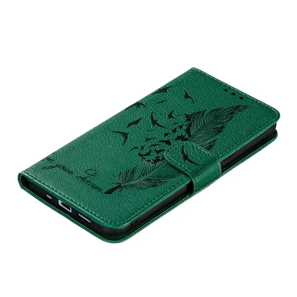 Anymob iPhone Case Black Bird Feather Leather Flip Cell Wallet Cover