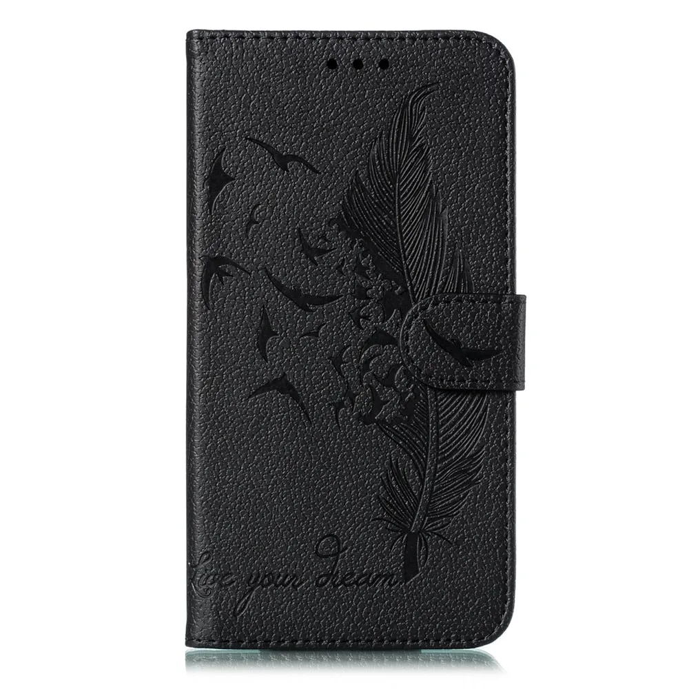 Anymob iPhone Case Black Bird Feather Leather Flip Cell Wallet Cover